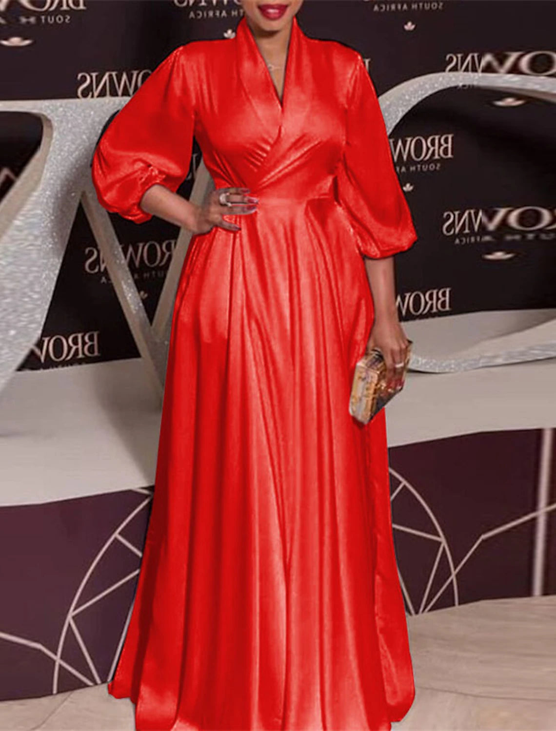 Women‘s Formal Party Dress Wedding Guest Dress Swing Dress Long Dress Maxi Dress Green Black Red Half Sleeve Pure Color Ruched Winter Fall V Neck Mature Evening Party