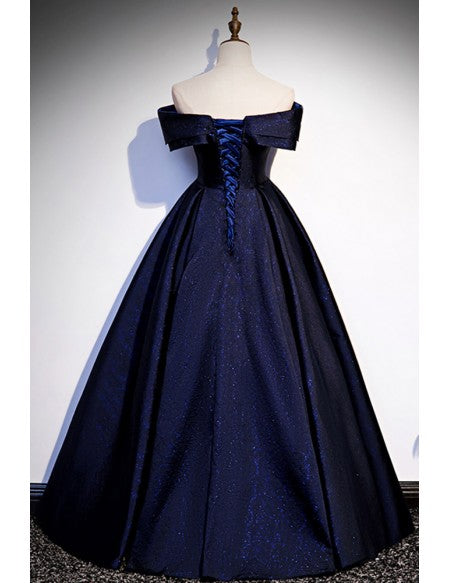 Navy Blue Off Shoulder Ballgown Prom Dress