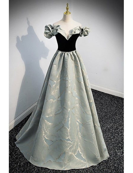 Unique Leaf Pattern Long Prom Dress Off Shoulder