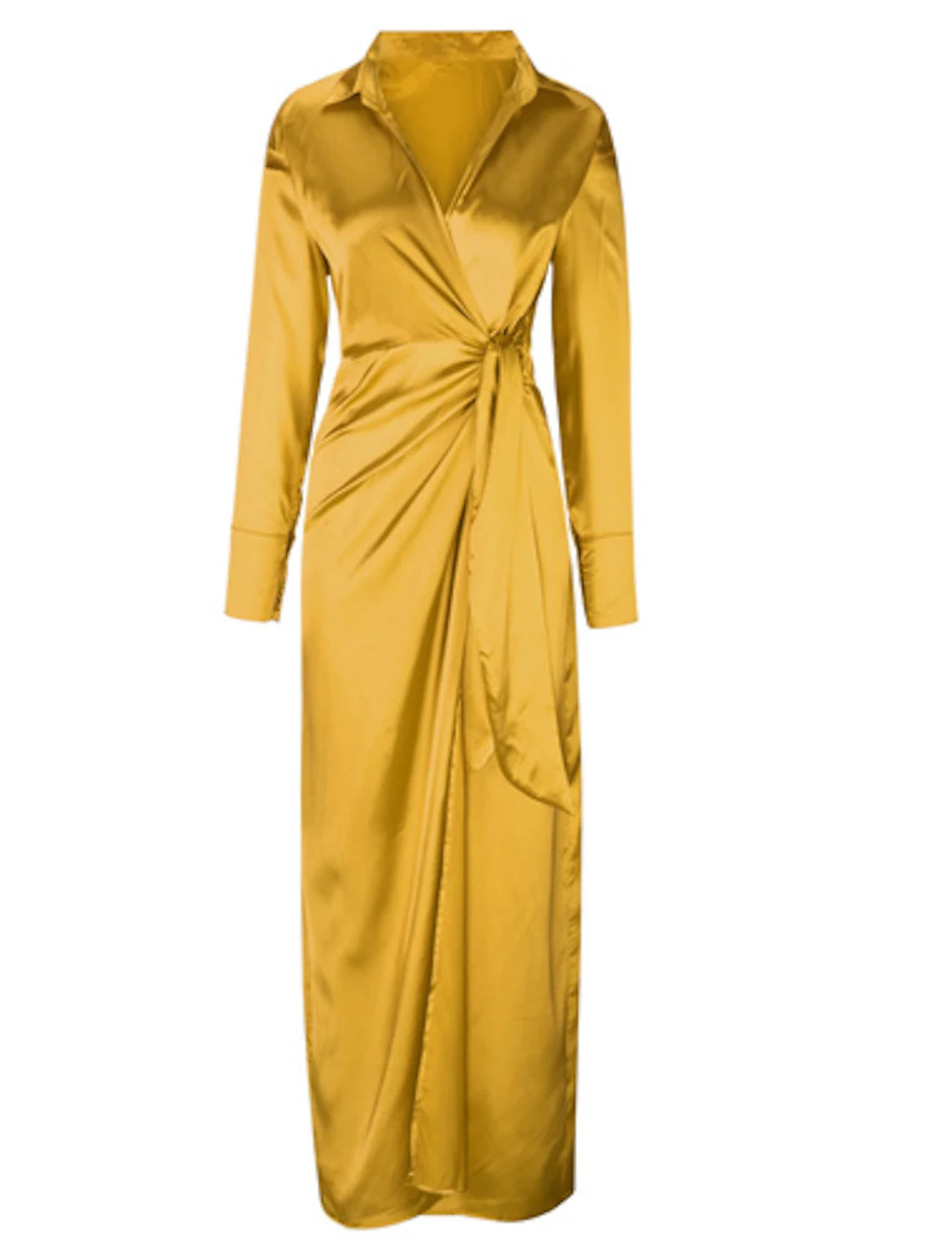 Women's Shirt Dress Party Dress Pure Color Lace up Split Shirt Collar Maxi long Dress Elegant Sexy Party Winter Dress Long Sleeve Regular Fit Black Red Blue Summer Spring