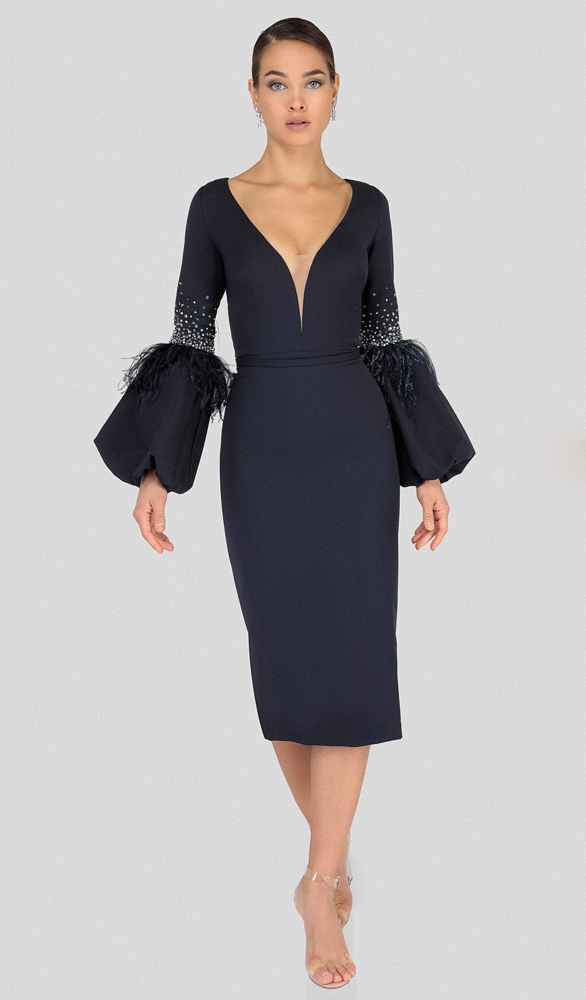Fringe Sleeve Plunging Sheath Dress