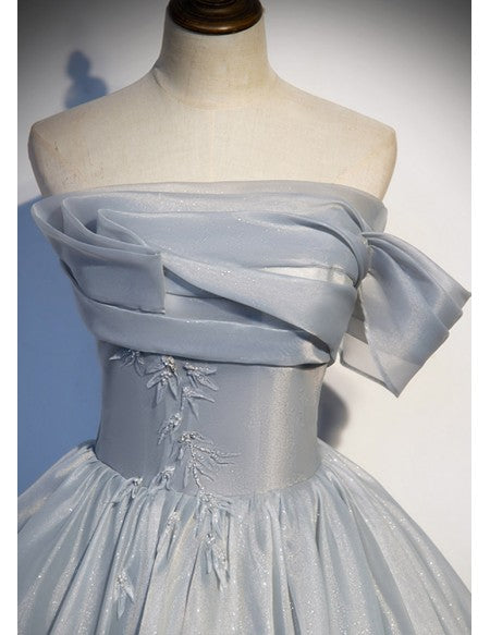 Sleek Formal Ballgown Grey Prom Dress Strapless