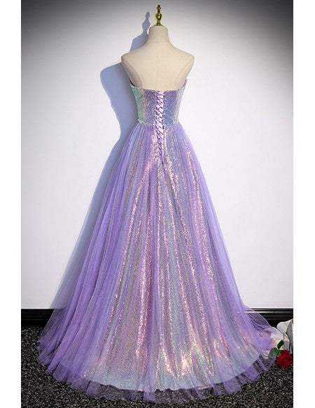 Sparkly Purple Long Aline Prom Dress For Parties
