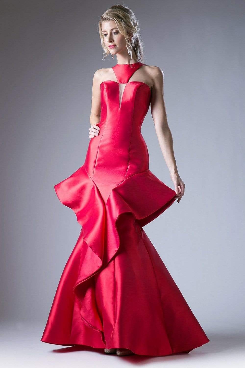 High Neck Symmetrical Cascade Mermaid Gown