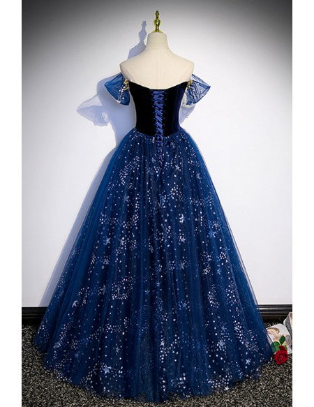 Fantasy Blue Ballgown Tulle Prom Dress with Bling