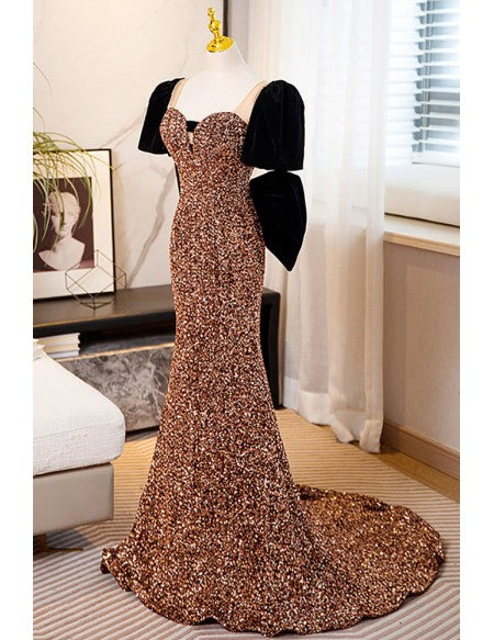 Mermaid Sequined Unique Big Bow Prom Dress For Parties