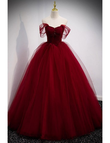 Puffy Ballgown Burgundy Long Red Prom Dress For Formal