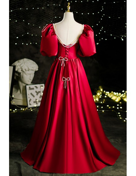 Princess Bubble Sleeves Satin Formal Dress For Parties