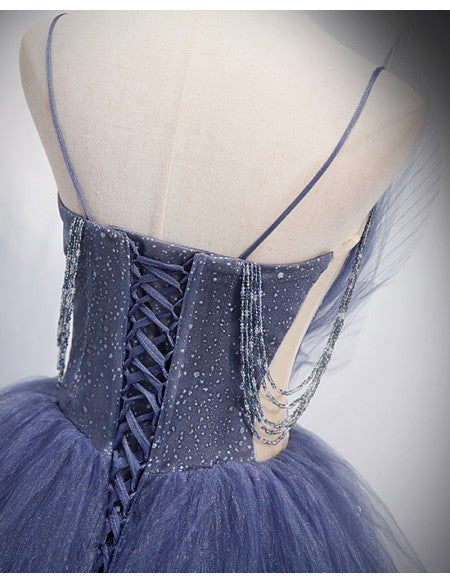 Stunning Ballgown Ruffled Tulle Long Prom Dress with Train