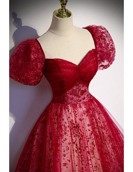 Dreamy Burgundy Bling Tulle Ballgown Prom Dress with Bling