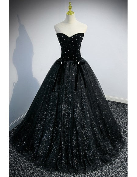 Fantasy Bling Black Ballgown Prom Dress with Removable Sleeves