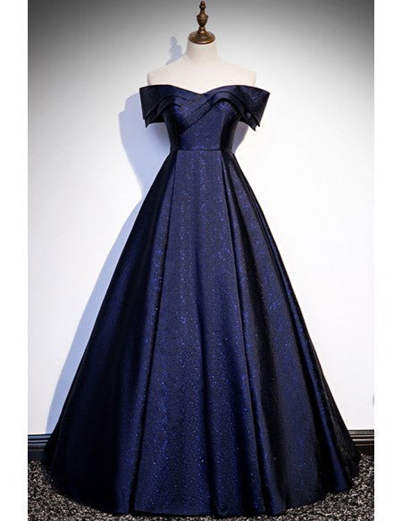 Navy Blue Off Shoulder Ballgown Prom Dress