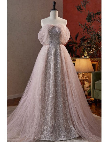 Dreamy Tulle And Bling Sequins Prom Dress Off Shoulder
