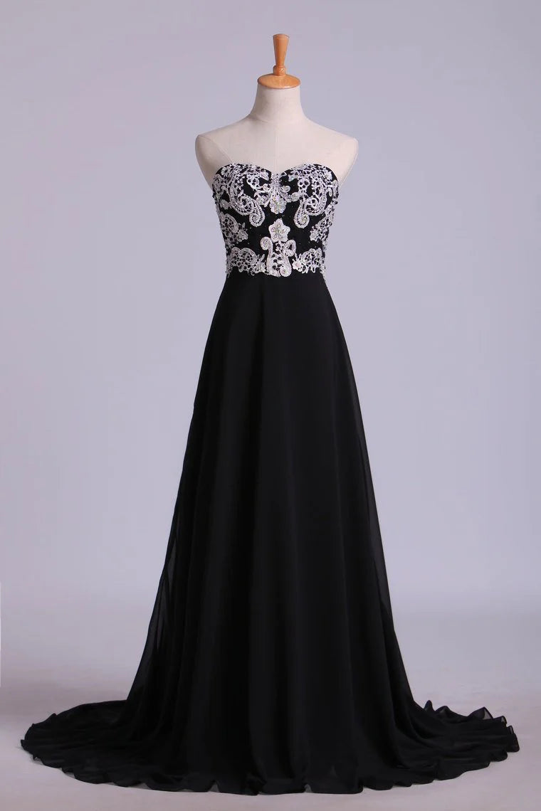 Fascinating Sweetheart A Line Floor Length Party Dresses With Applique Chiffon