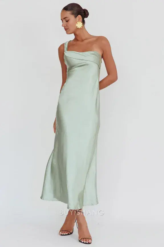 Fashionable Sheath/Column One Shoulder Sleeveless Open Back Ankle-Length prom dress
