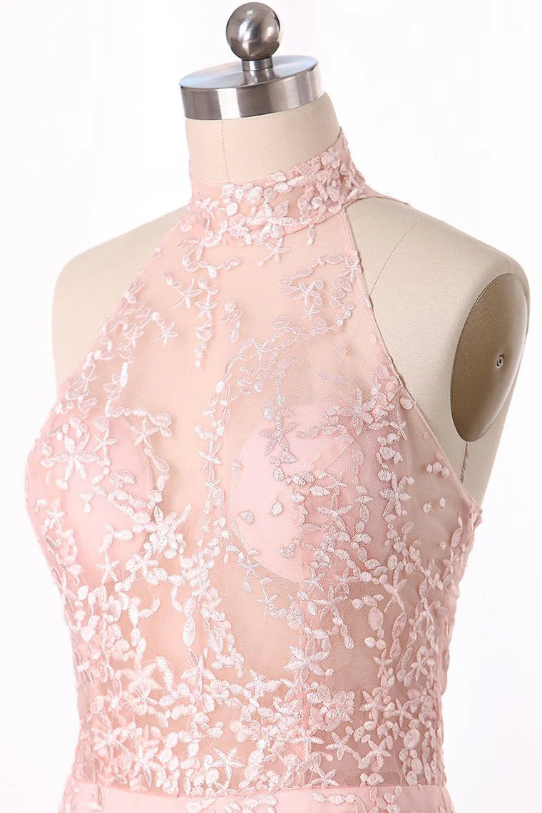 Gorgeous High Neck Lace Party Dresses Floor-Length