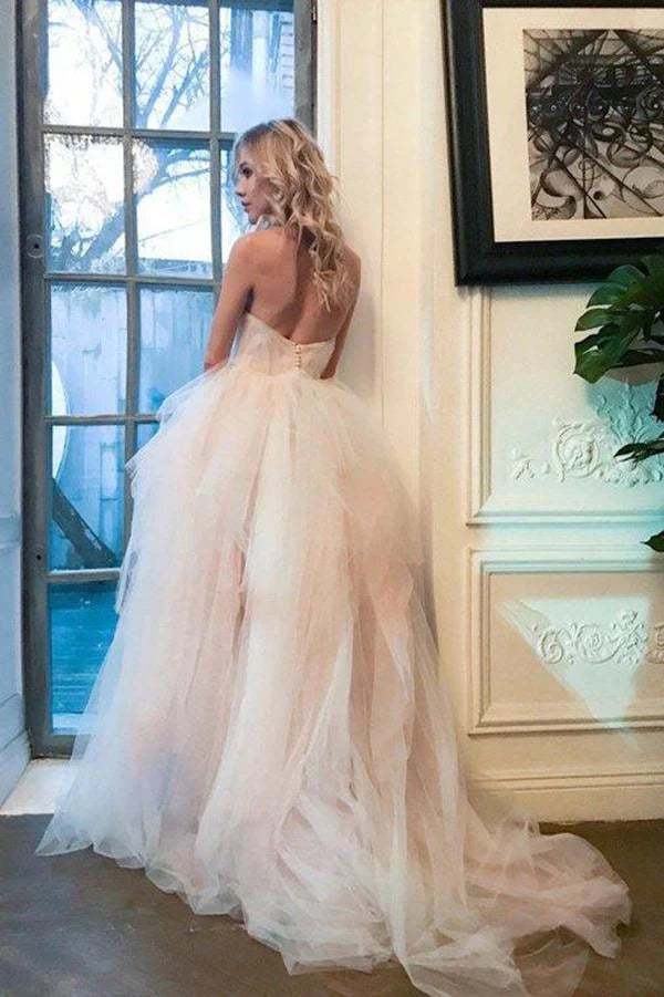 Buyishang Strapless Sweetheart Backless A Line Strapless Tulle Long Wedding Dresses