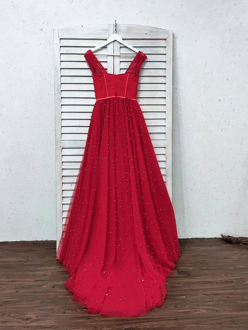 Gorgeous Tulle Red Off the Shoulder Sweetheart A-Line Lace up Wedding Dresses