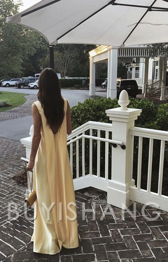 Buyishang Gorgeous A Line V Neckline Yellow Floor Length Evening Dress Prom Dresses