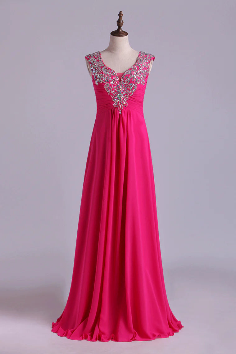 Party Dress V Neck Chiffon Floor Length