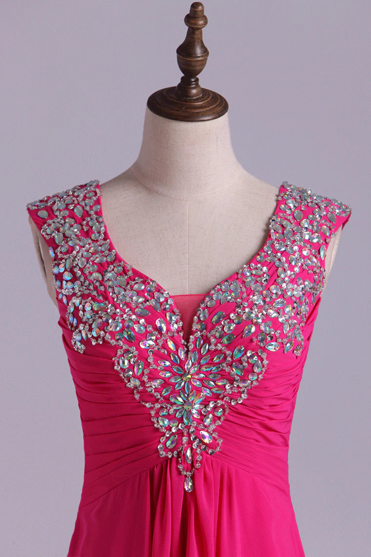 Party Dress V Neck Chiffon Floor Length