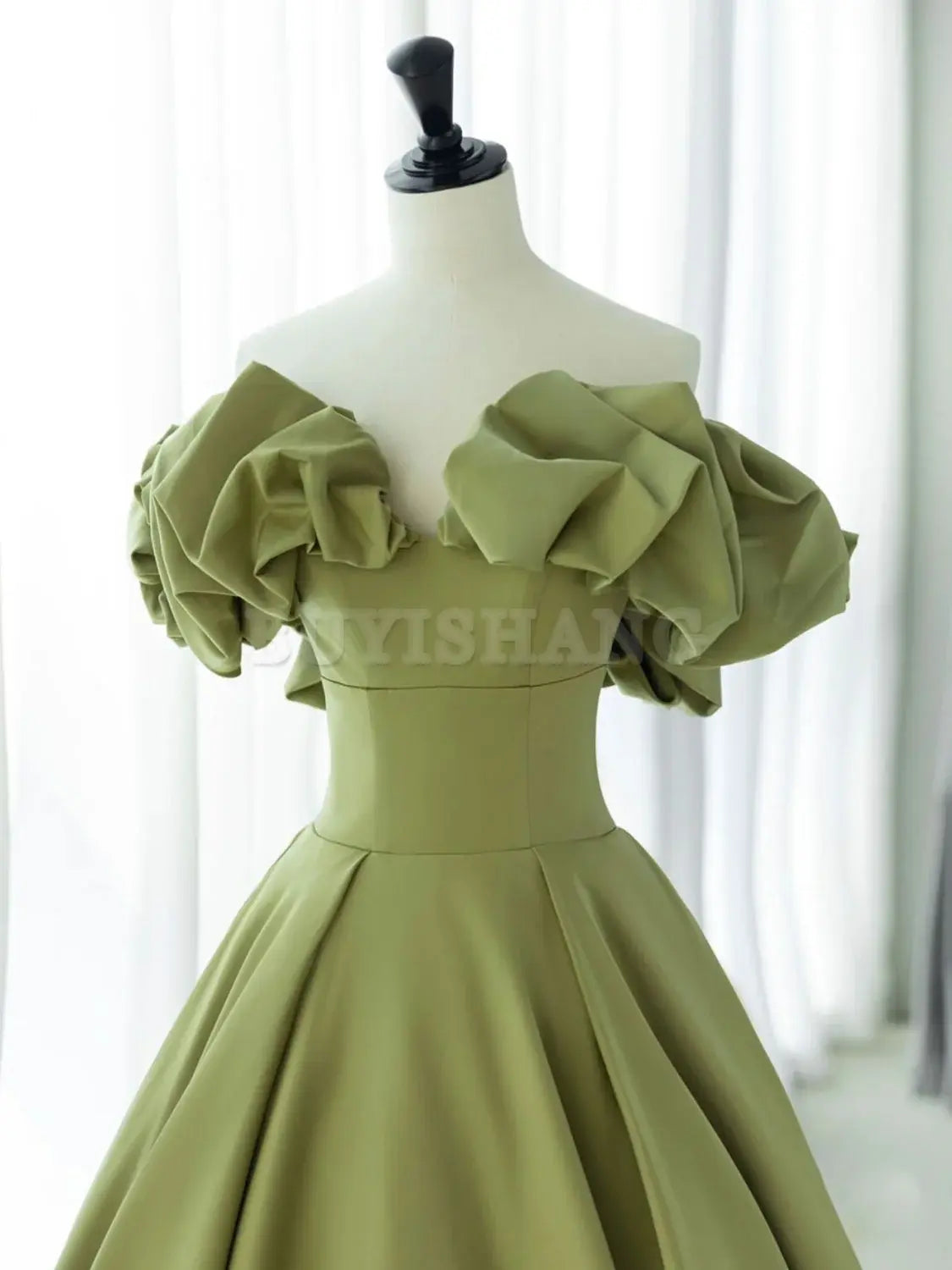 Buyishang Green A-Line Satin Long Prom Dresses Green Formal Evening Dress Bridesmaid dress shop