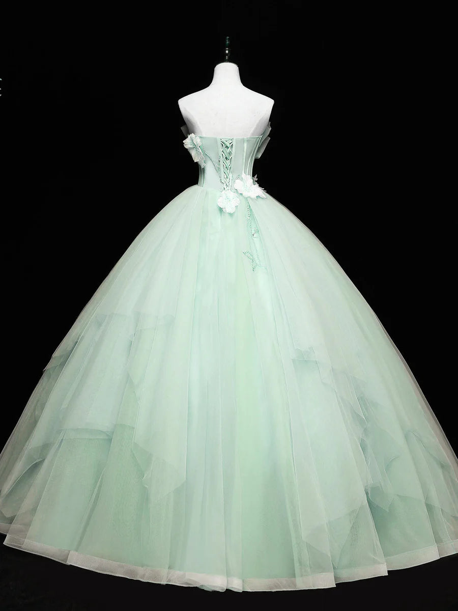 Buyishang Green Tulle Lace Applique Long Prom Dresses Green Sweet 16 Dresses