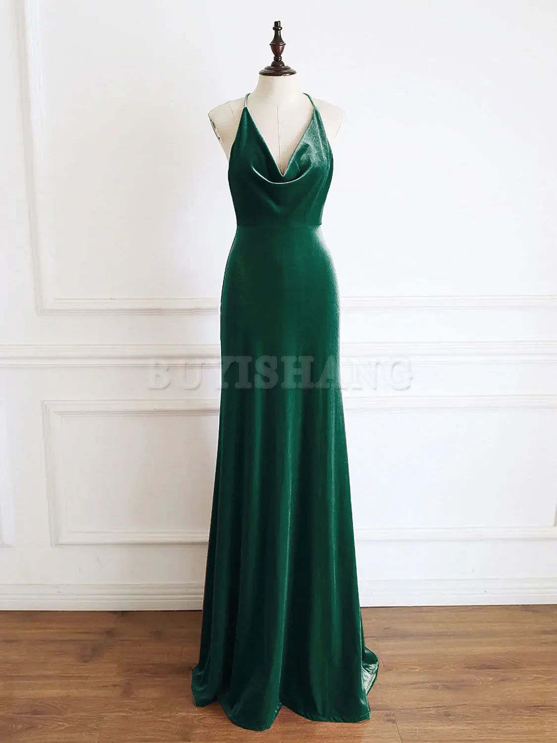 Buyishang Green Mermaid Velvet Long Prom Dress Green Formal Evening Dresses prom dresses shops