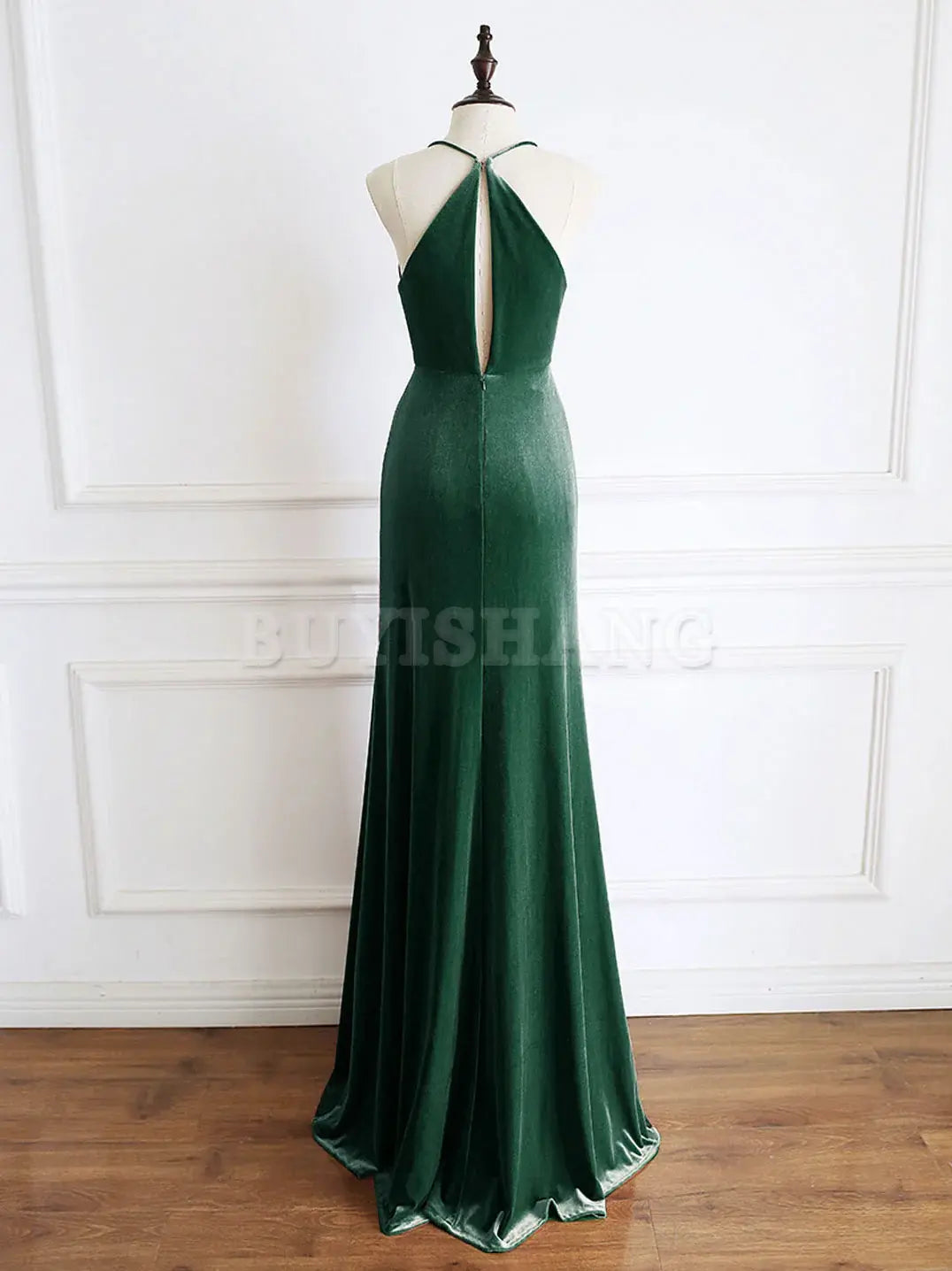 Buyishang Green Mermaid Velvet Long Prom Dress Green Formal Evening Dresses prom dresses shops