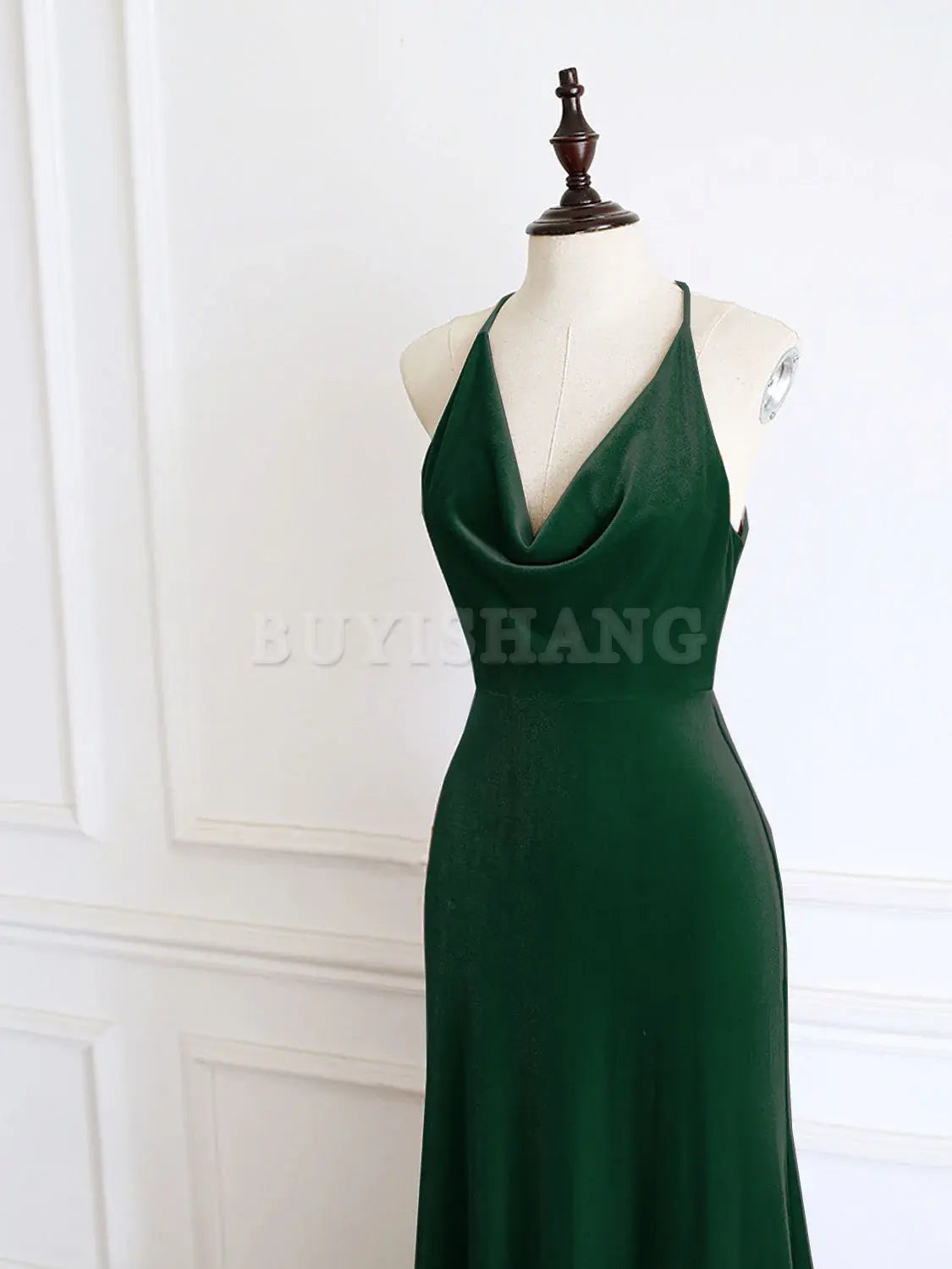 Buyishang Green Mermaid Velvet Long Prom Dress Green Formal Evening Dresses prom dresses shops