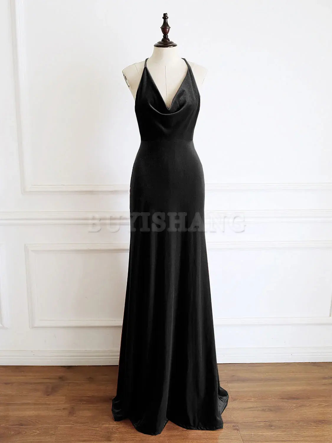 Buyishang Black Mermaid Velvet Long Prom Dress Green Formal Evening Dresses prom dresses shops