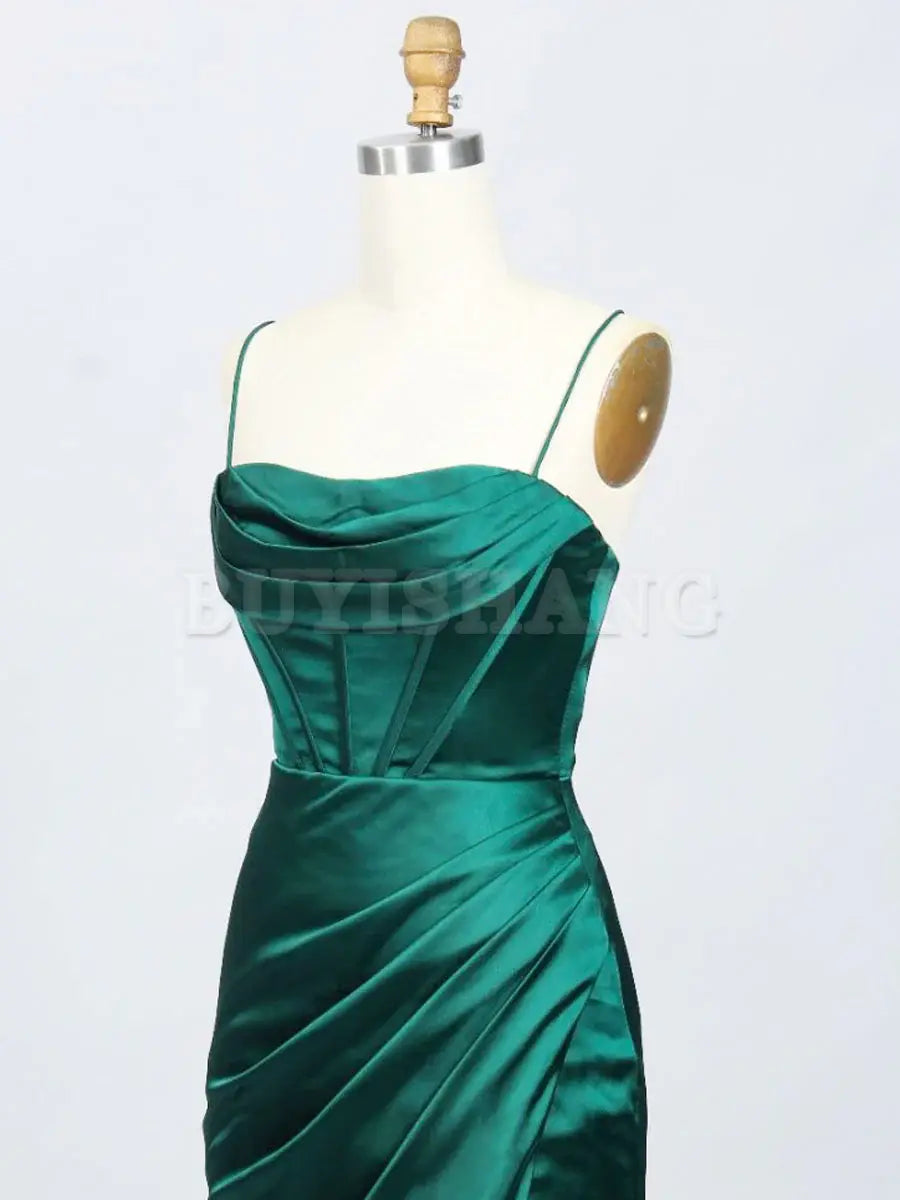 Buyishang Green Satin Long Prom Dresses Green Mermaid Long Formal Dresses prom dresses shops