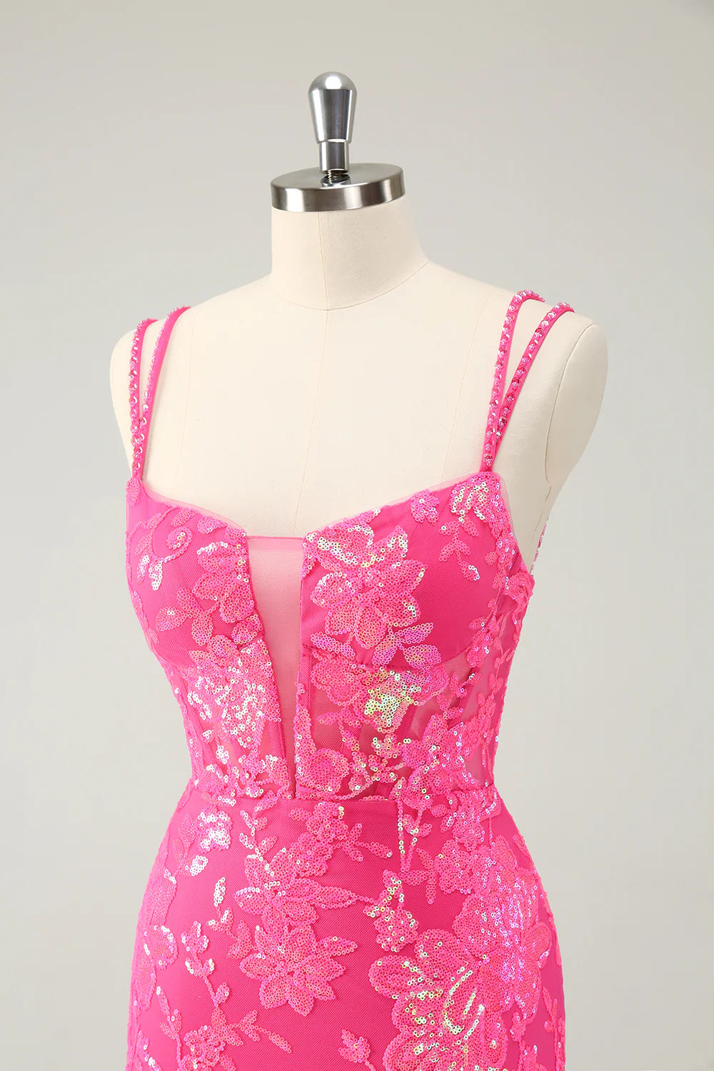 Gorgeous Hot Pink Bodycon Lace Up Glittler Short Homecoming Dress with Slit