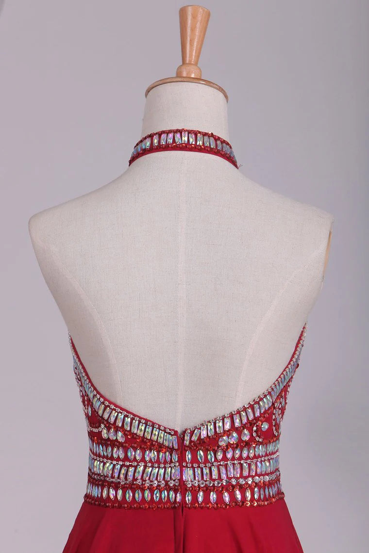 Party Dresses Beaded Bodice A Line Chiffon With Slit