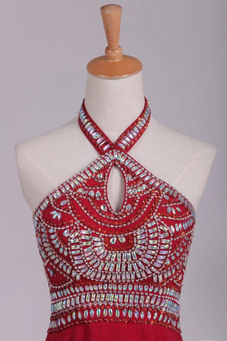 Party Dresses Beaded Bodice A Line Chiffon With Slit