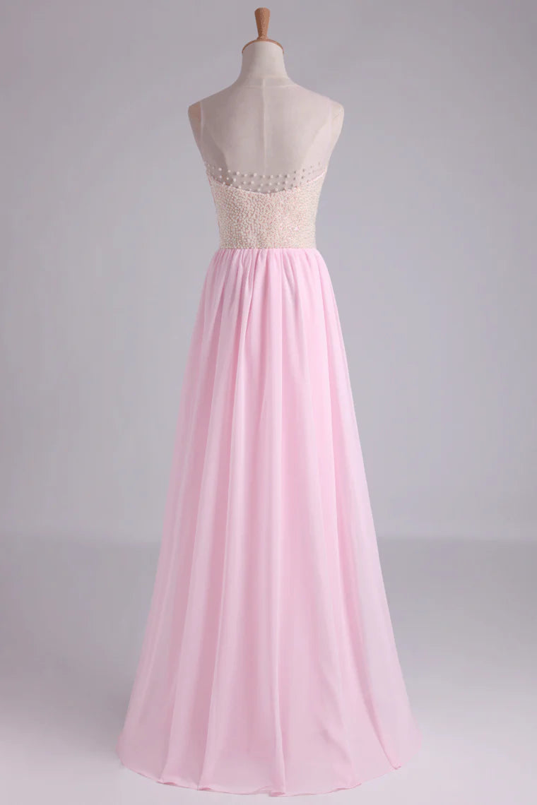 A Line With Layered Flowing Chiffon Party Dress Floor Length