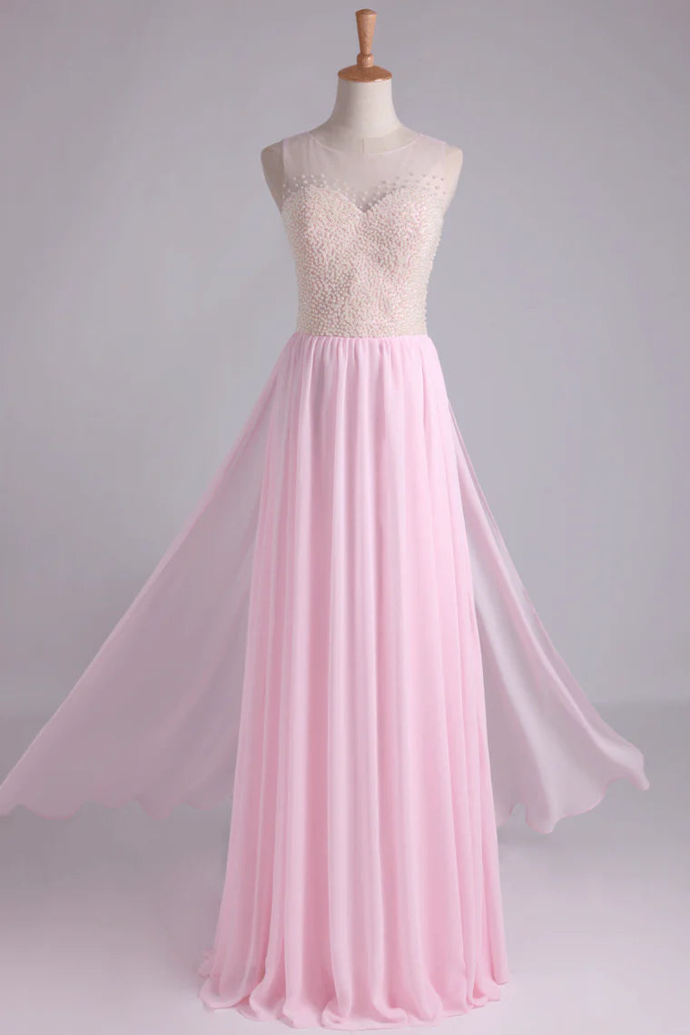 A Line With Layered Flowing Chiffon Party Dress Floor Length