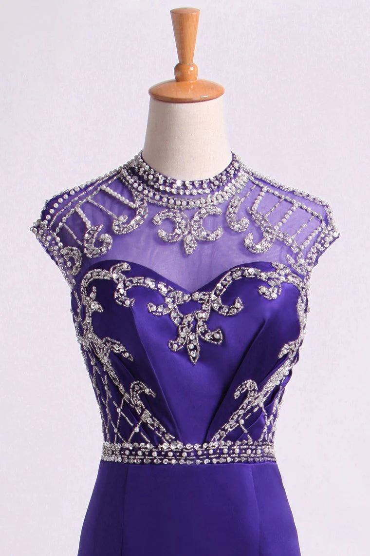 Mermaid Party Dresses Beaded Bodice With Ruffles Satin