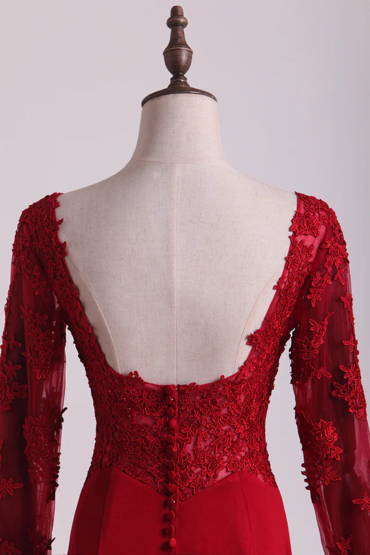 Hot Long Sleeves Party Dresses Spandex Mermaid With Applique Burgundy/Maroon