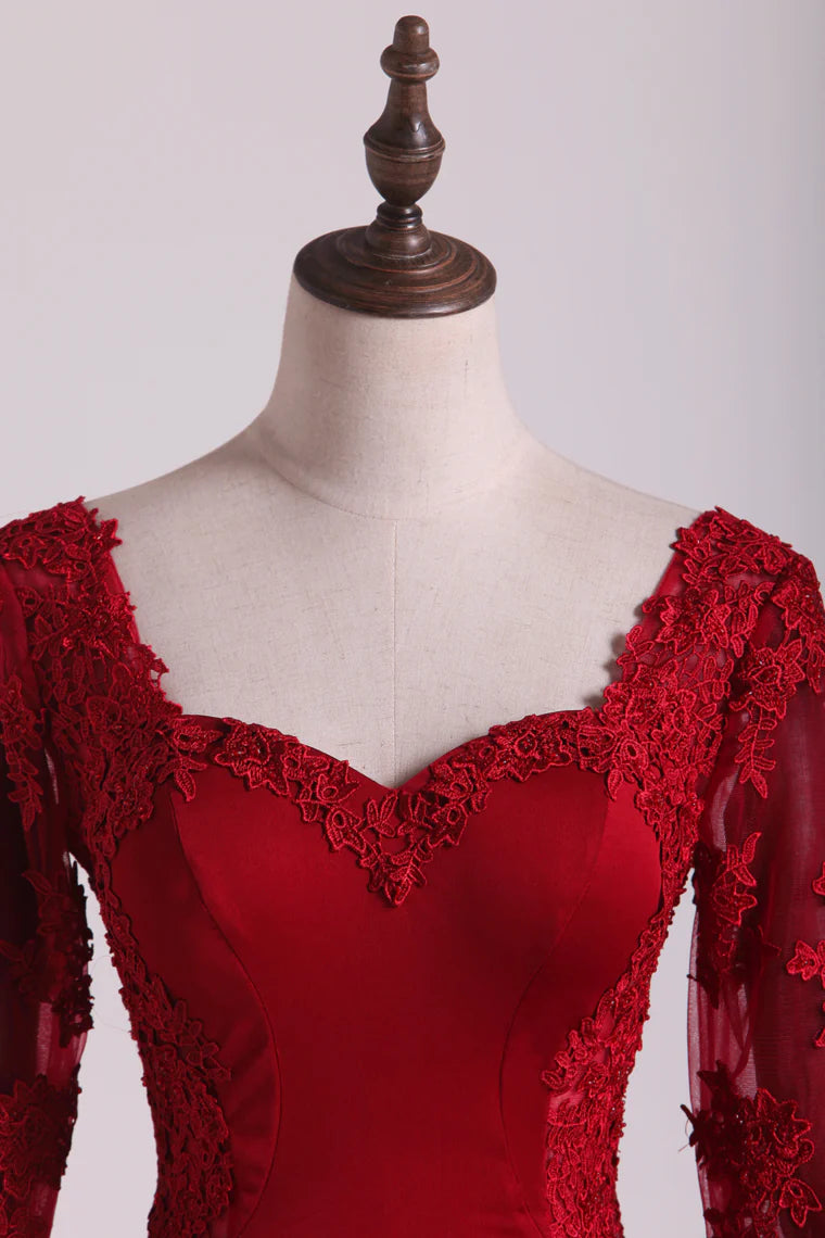 Hot Long Sleeves Party Dresses Spandex Mermaid With Applique Burgundy/Maroon