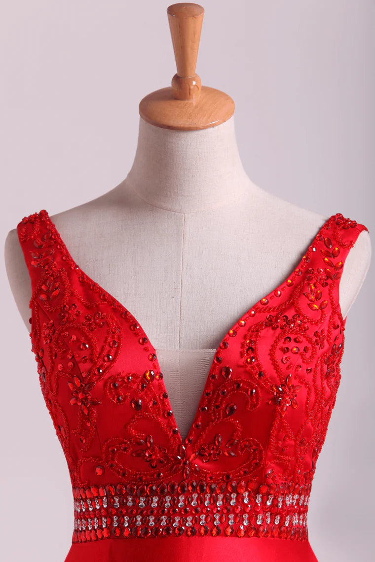 Party Dresses Straps Floor Length Beaded Bodice A Line