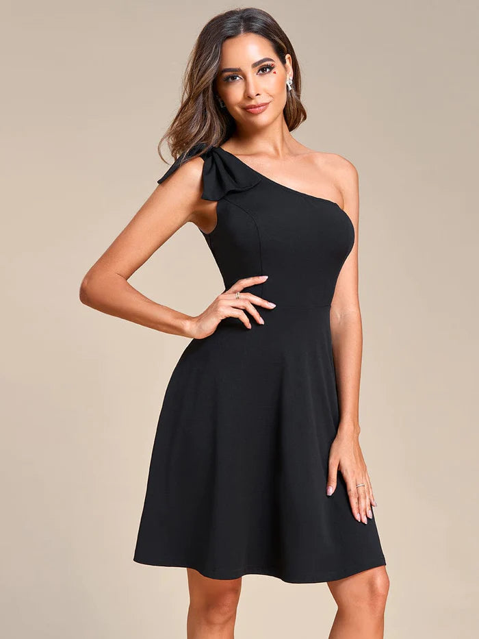 One Shoulder with Bowknot Sleeveless A-Line Summer Mini Dress/Prom  Dresses/Evening Dresses