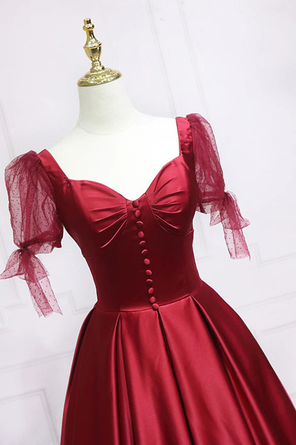 Red Satin Sweetheart Neckline Long Formal Dress A-Line Evening Graduation Dress