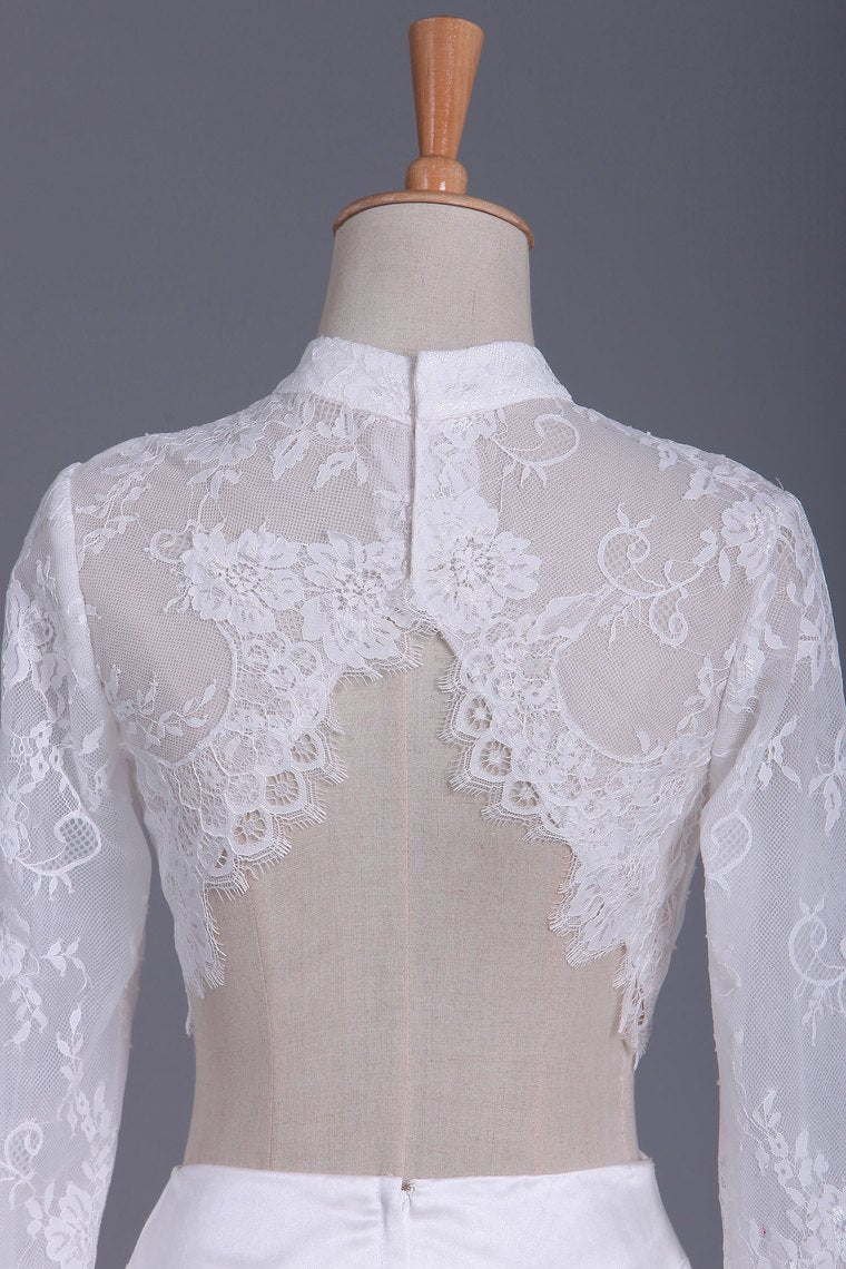 Long Sleeves Two Pieces High Neck Party Dresses Mermaid Satin With Applique