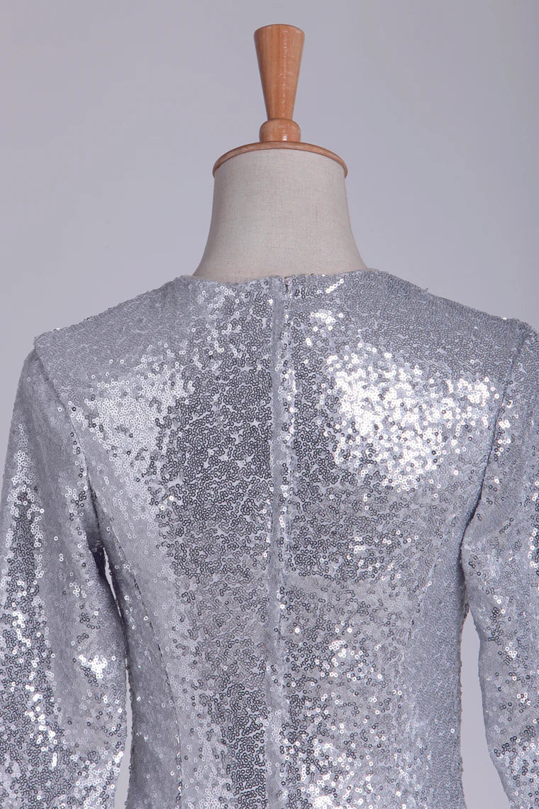 V Neck Sequins Party Dresses Sweep Train