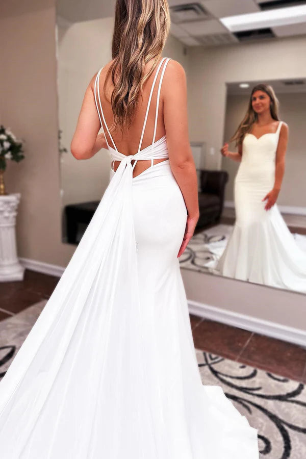 Buyishang Long Chiffon Boho Wedding Dress Sweetheart Backless