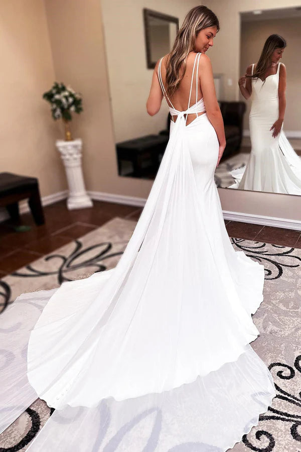 Buyishang Long Chiffon Boho Wedding Dress Sweetheart Backless