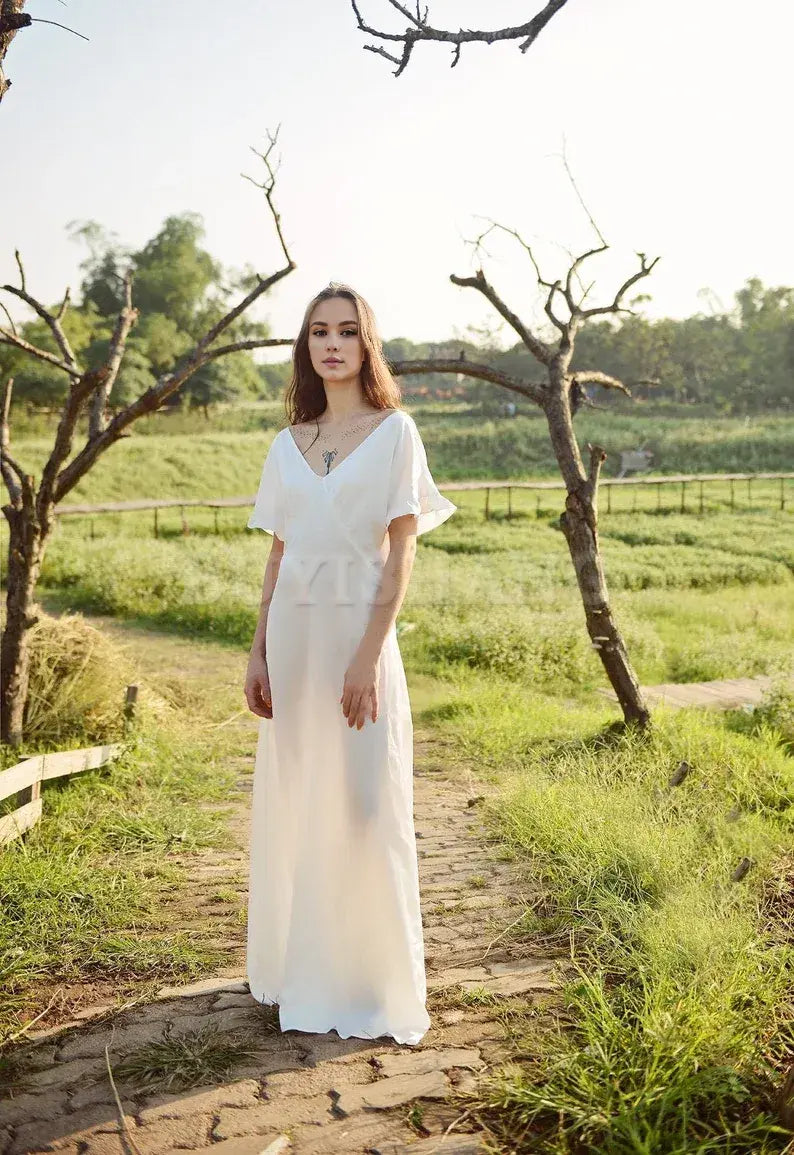 Buyishang Long Silk Dress - Women Party Dress - Ivory Casual Dress - Women Silk Dress