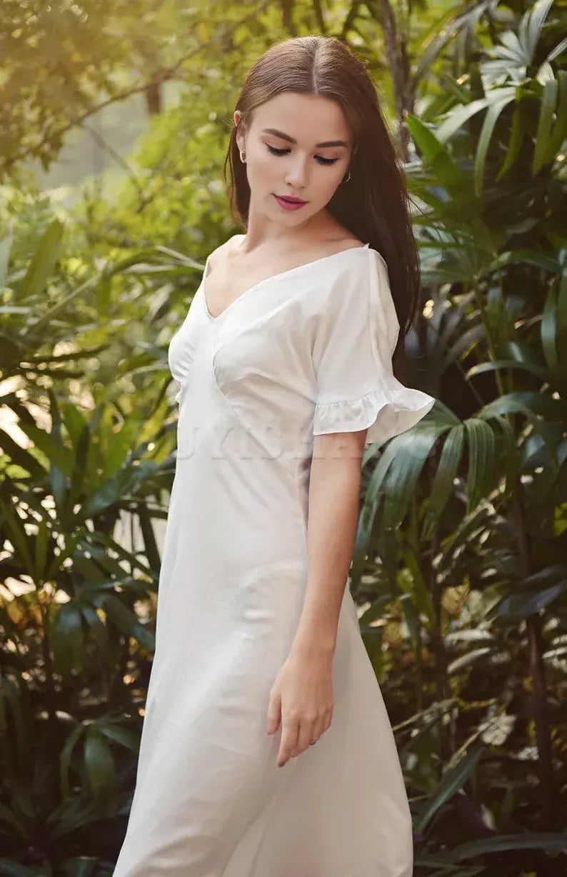 Buyishang Long Silk Dress - Women Party Dress - Ivory Casual Dress - Women Silk Dress