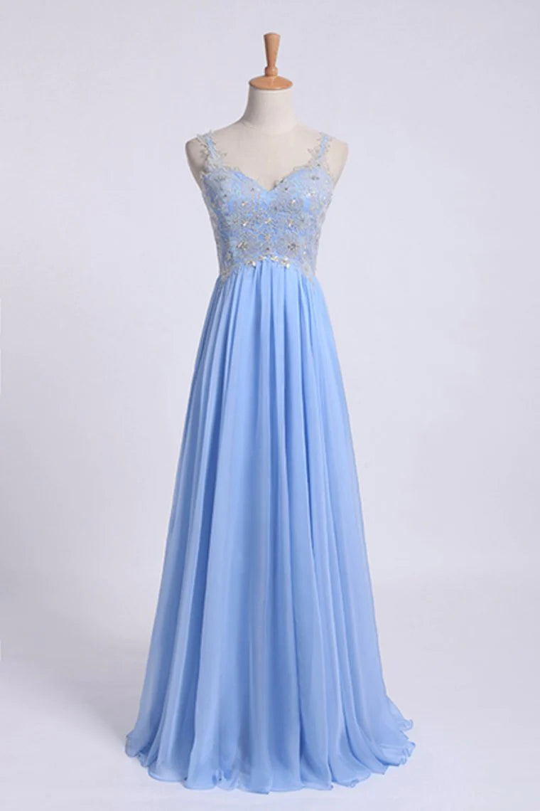 Low Back Straps A Line Chiffon Party Dress With Lace Bodice